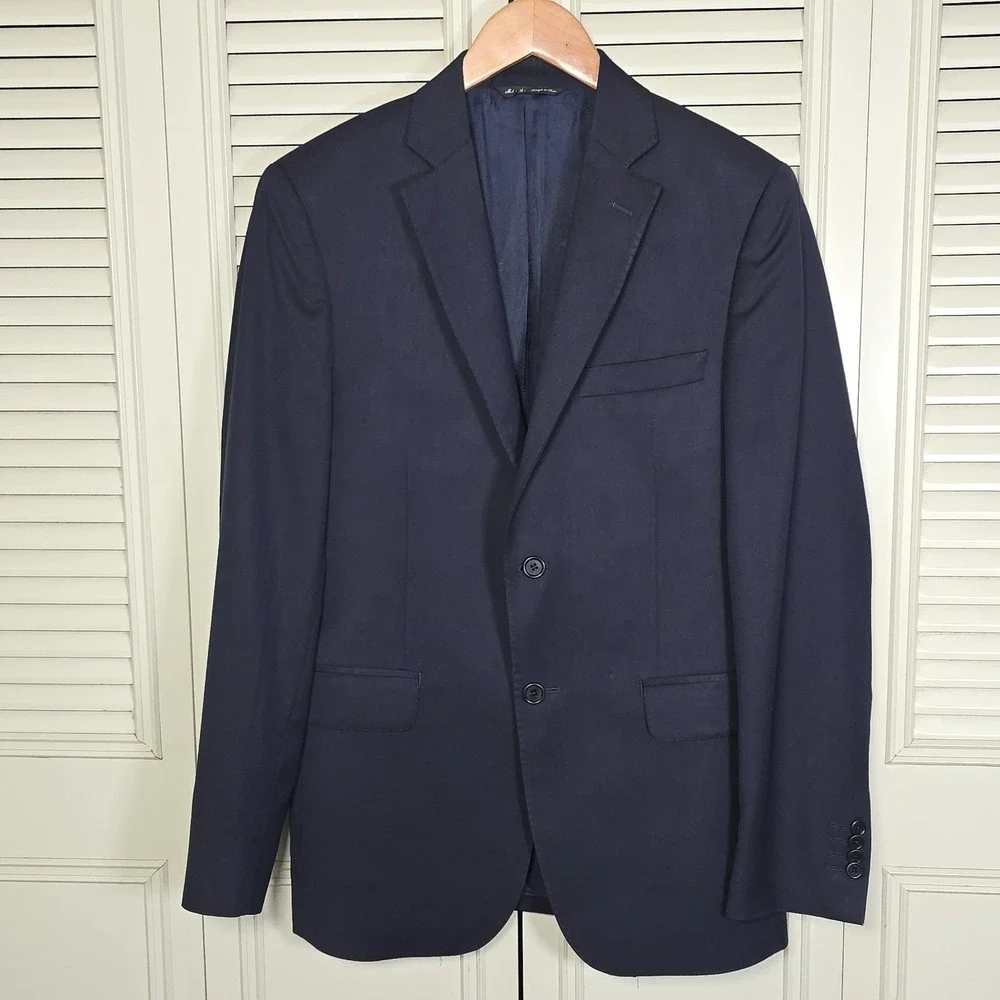 Ermenegildo Zegna Saks Fifth Avenue Wool Silk Blazer 36R Italy Navy Slim Fit
